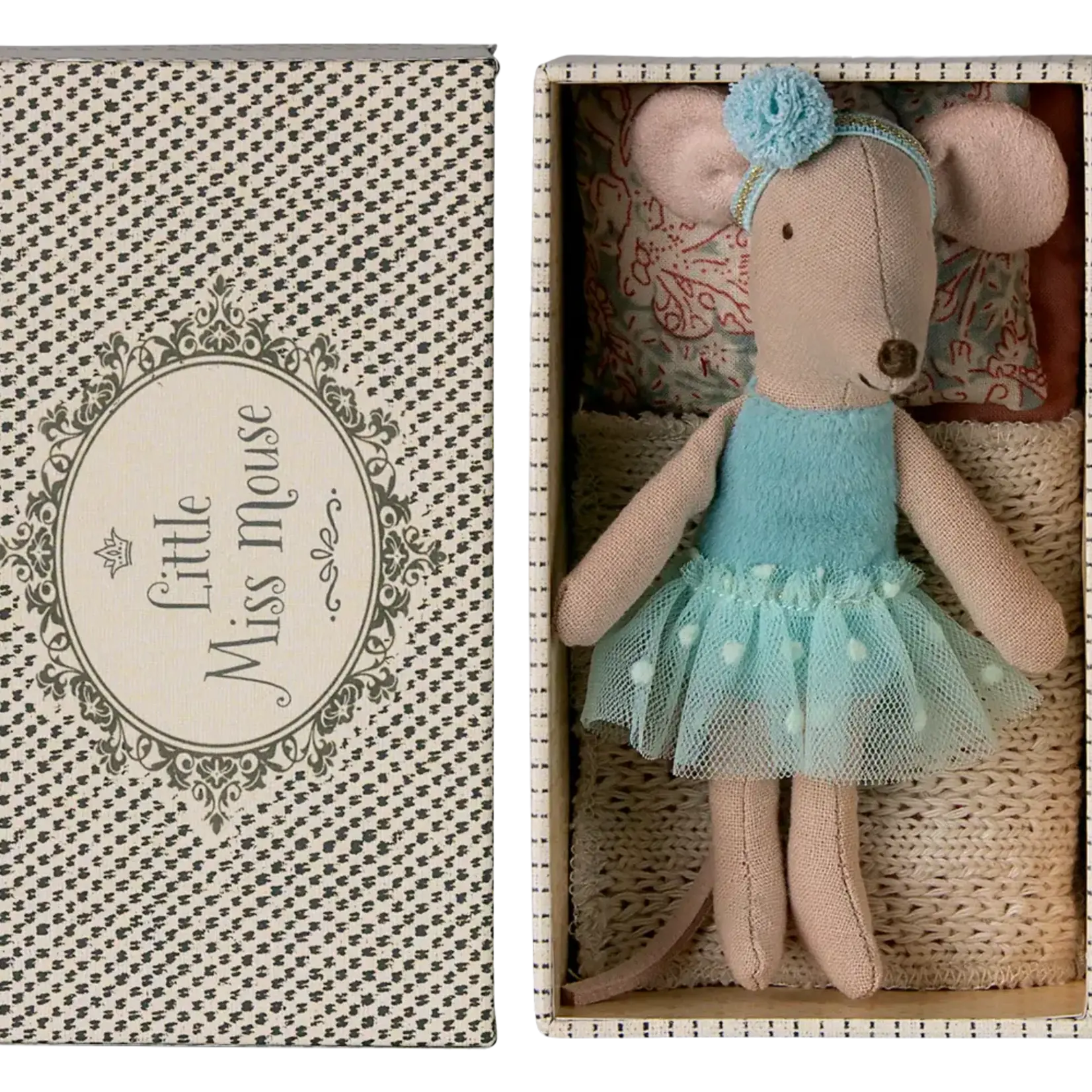 Maileg .Little Sister, Dance Mouse in Daybed mint