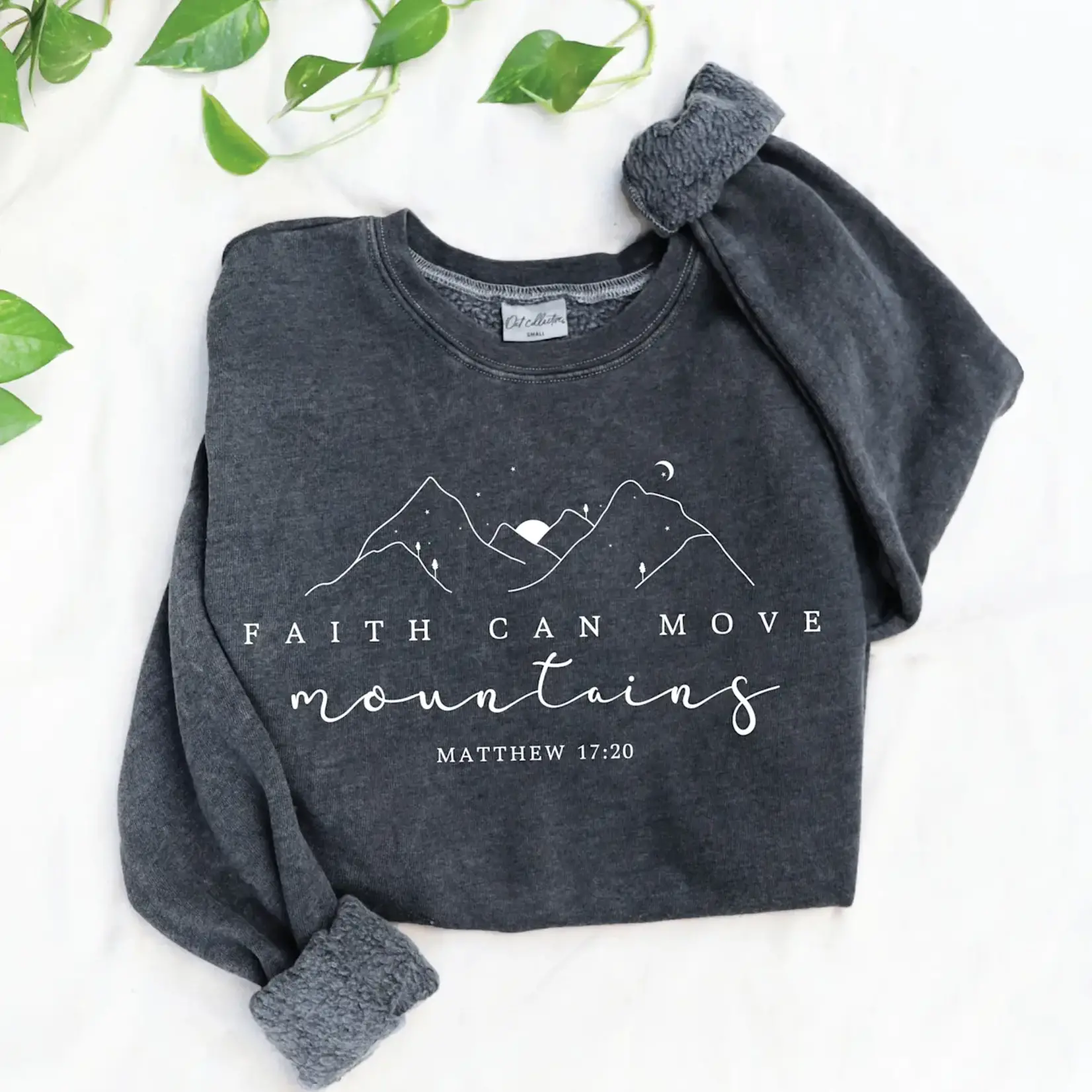 Oat Collective Sweatshirt | Faith Can Move Mountains | Vintage Black