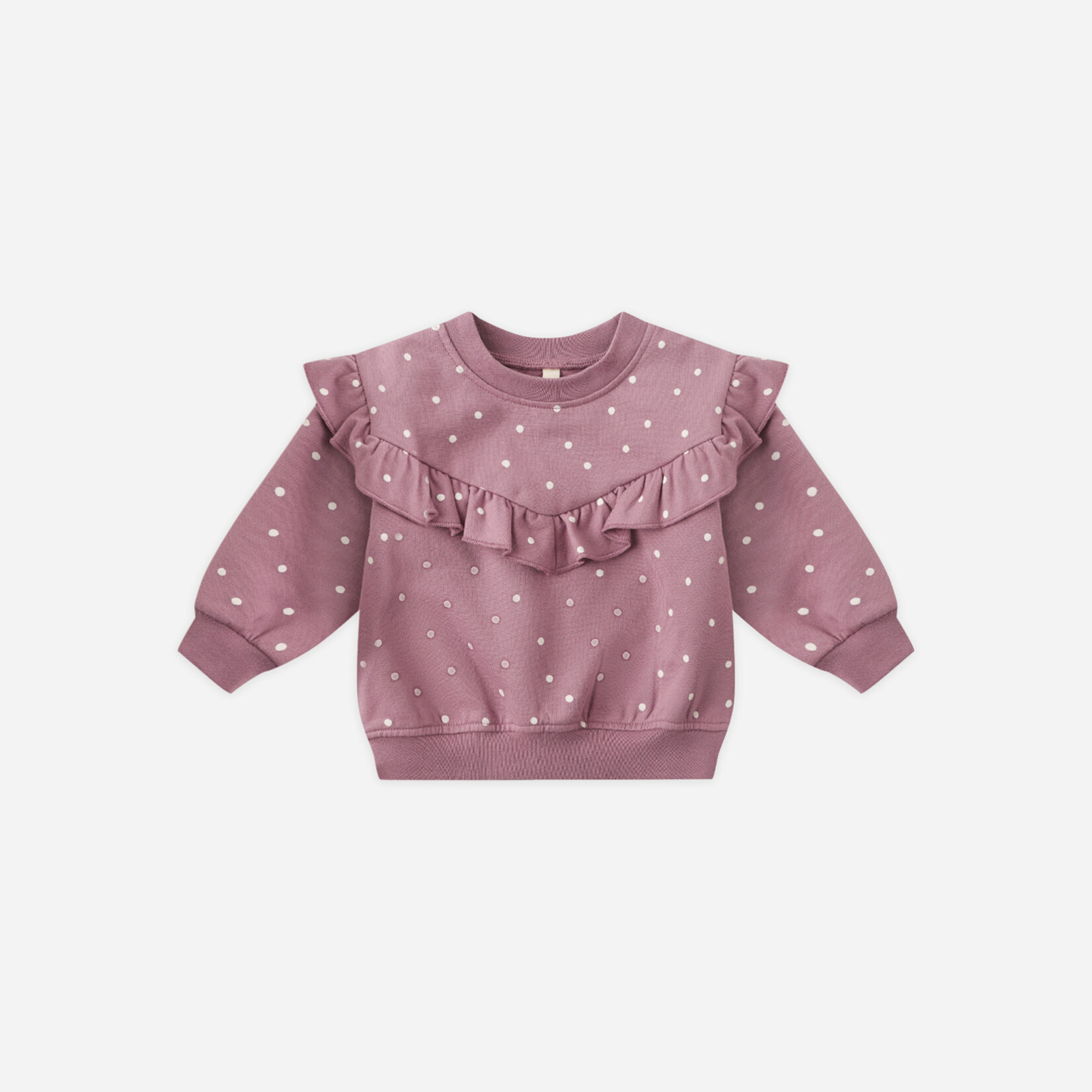 Quincy Mae Ruffle Sweatshirt Baby | Mulberry Polka Dots