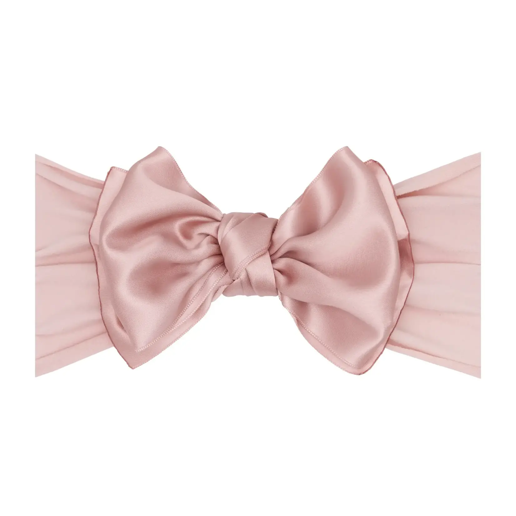 Baby Bling Bows Soft Nylon Headband with Satin Bow - Antique Pink