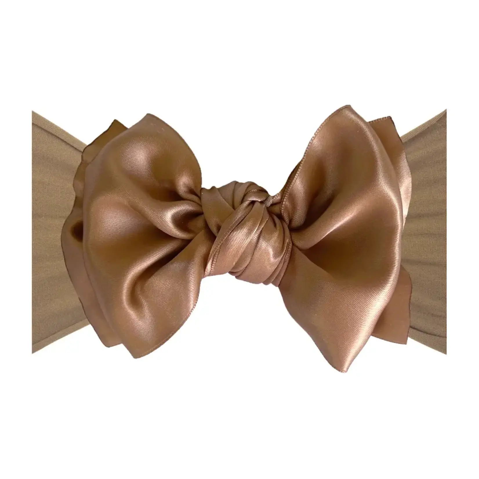 Baby Bling Bows Soft Nylon Headband with Satin Bow - Latte