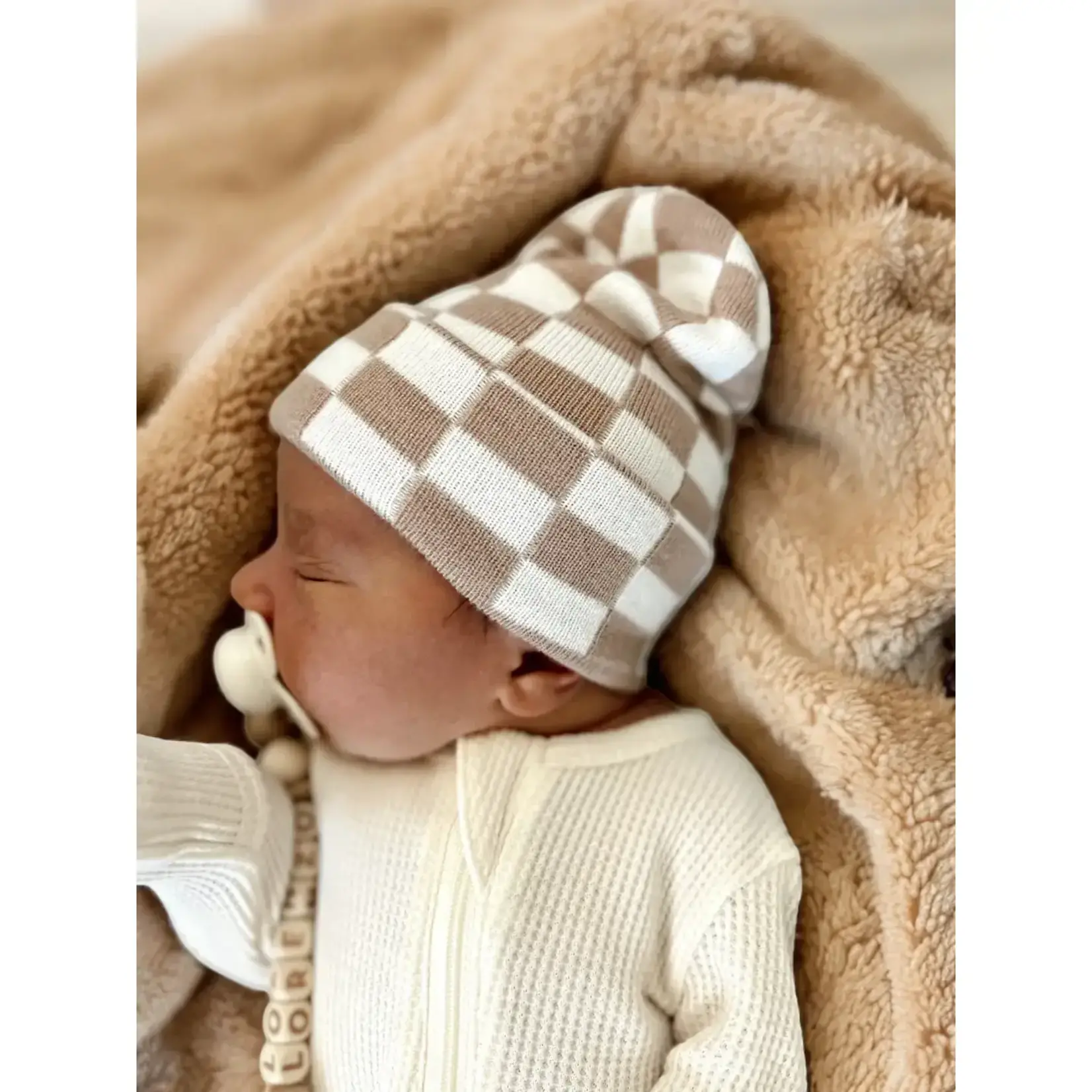 Baby's First Hat Baby's First Hat | Tan/White Checkerboard Beanie