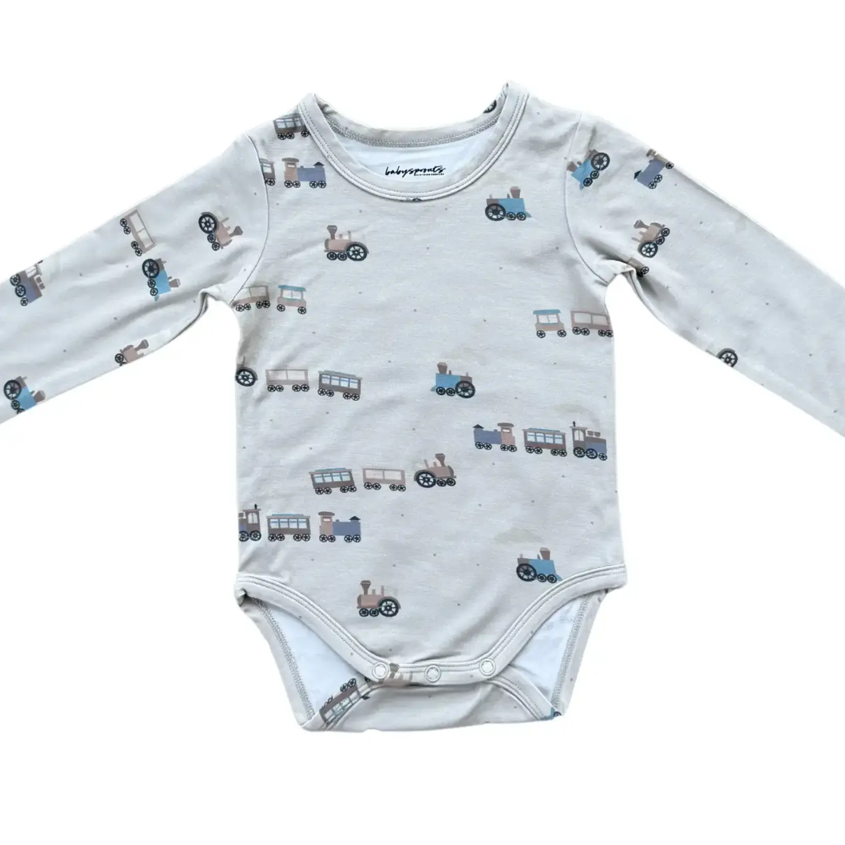 babysprouts clothing company Baby LS Bamboo Bodysuit | Trains