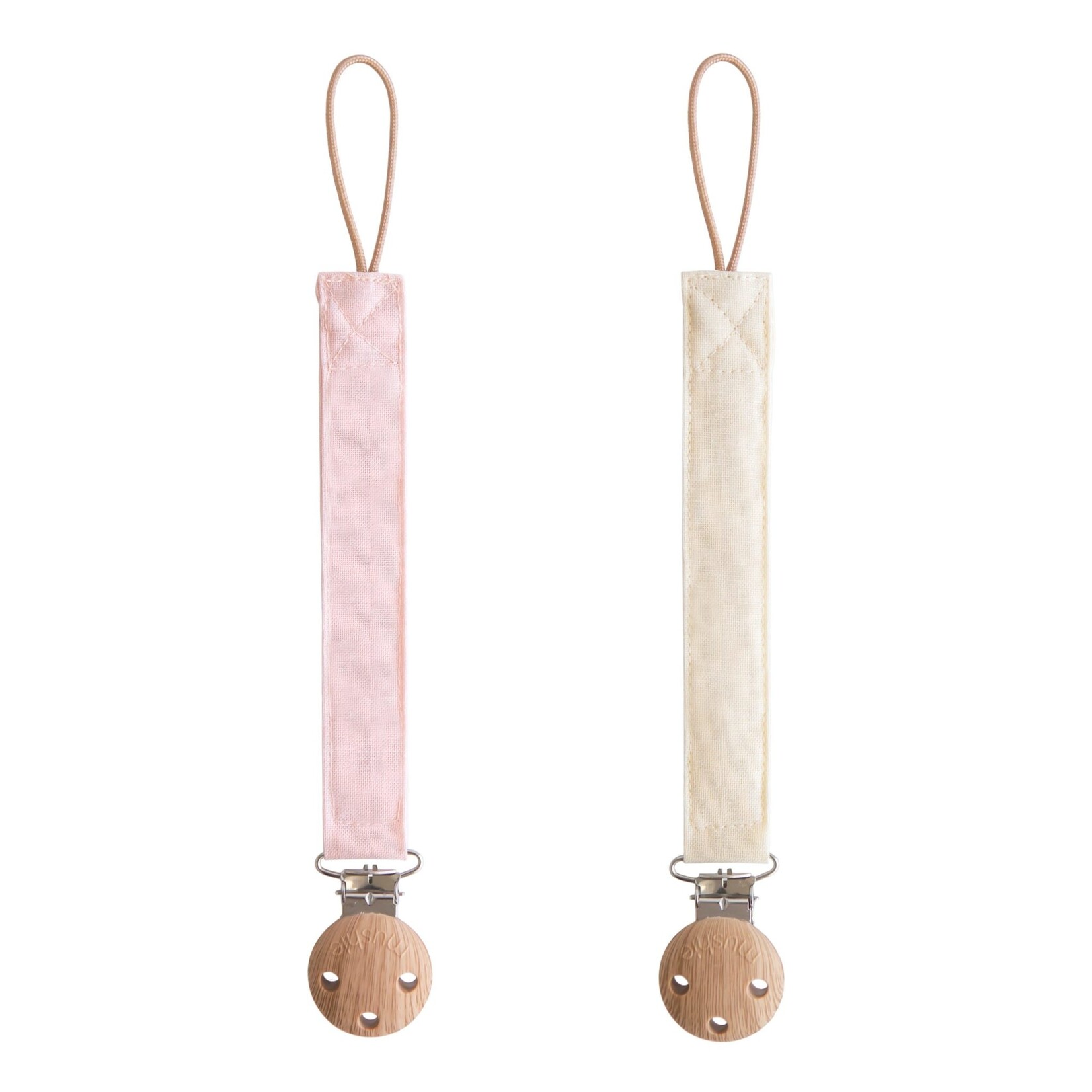 Mushie & Co Linen Pacifier Clip - 2 Pack (Blush/Cream) x