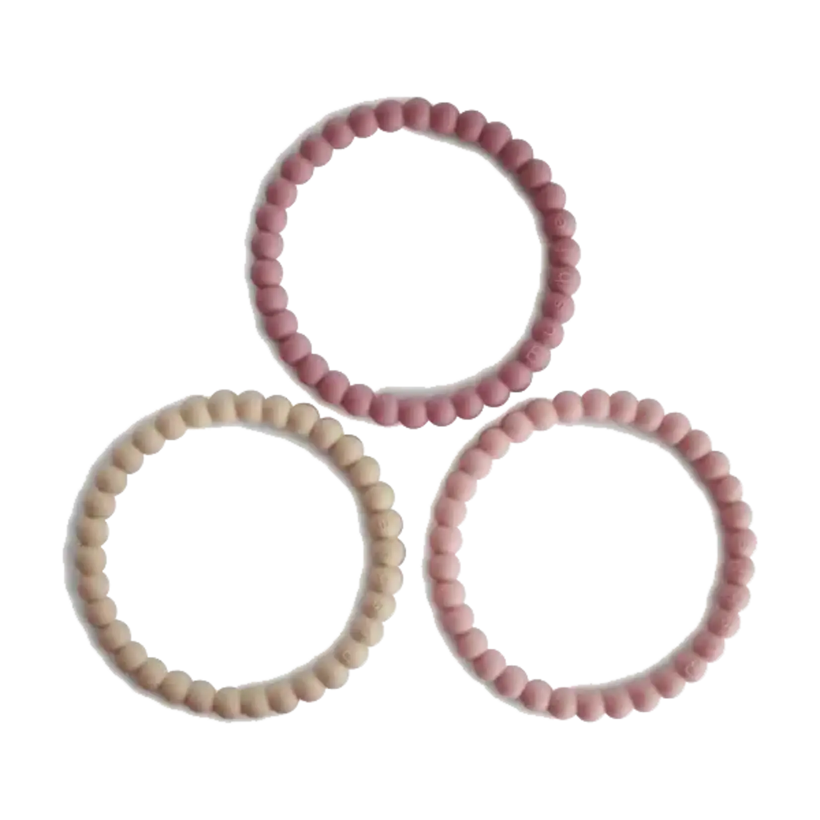 Mushie & Co Pearl Teether Bracelet - 3 Pack (Linen/Peony/Pale Pink)