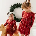 babysprouts clothing company L/S Ruffle Christmas Dress | Holly 5Y