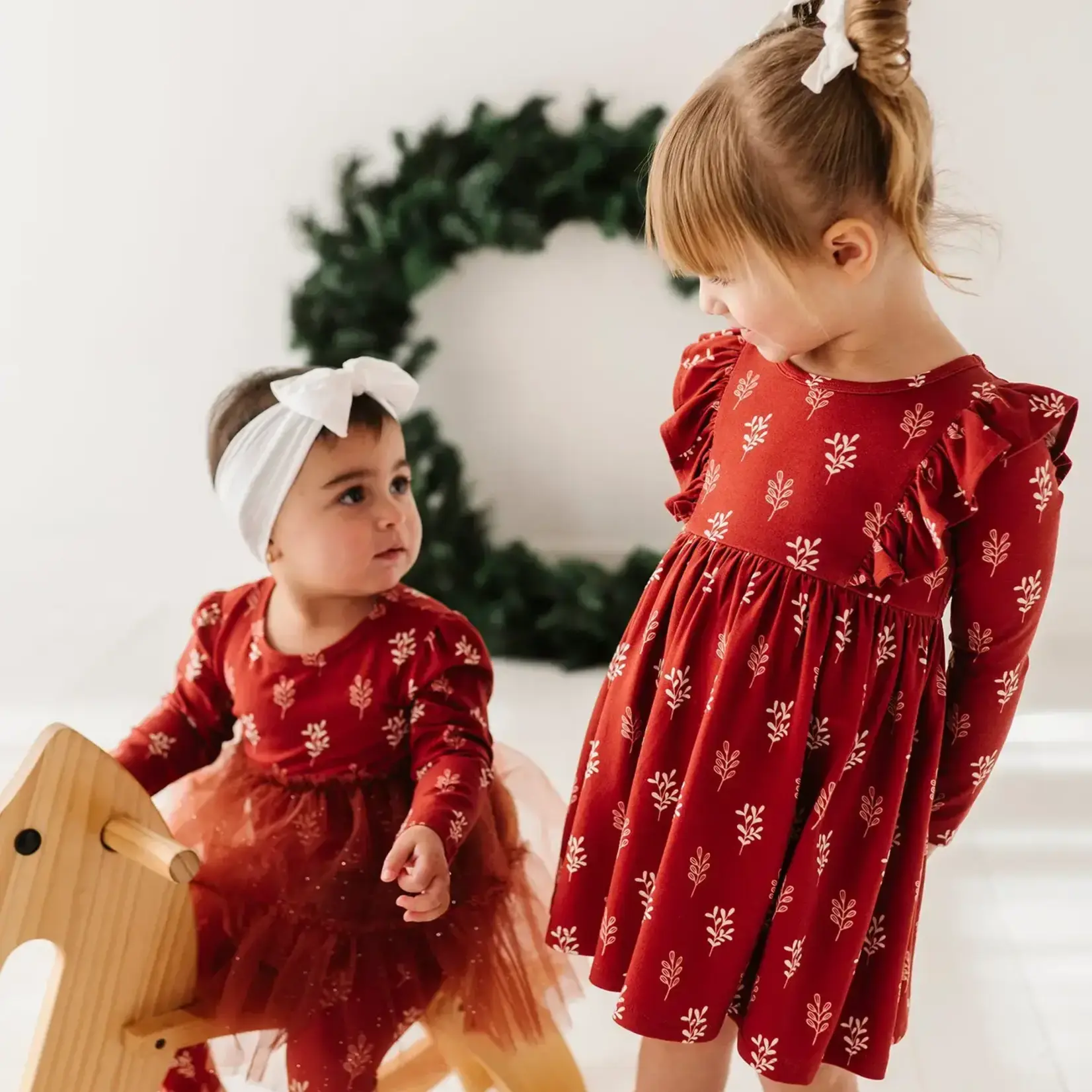 babysprouts clothing company L/S Ruffle Christmas Dress | Holly 5Y