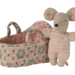 Maileg Baby Mouse in Carry Cot - Rose