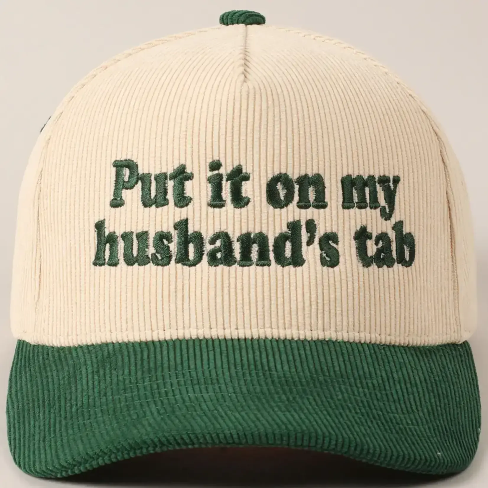 Fashion City Put It On My Husband's Tab Two-Tone Corduroy Cap - Green