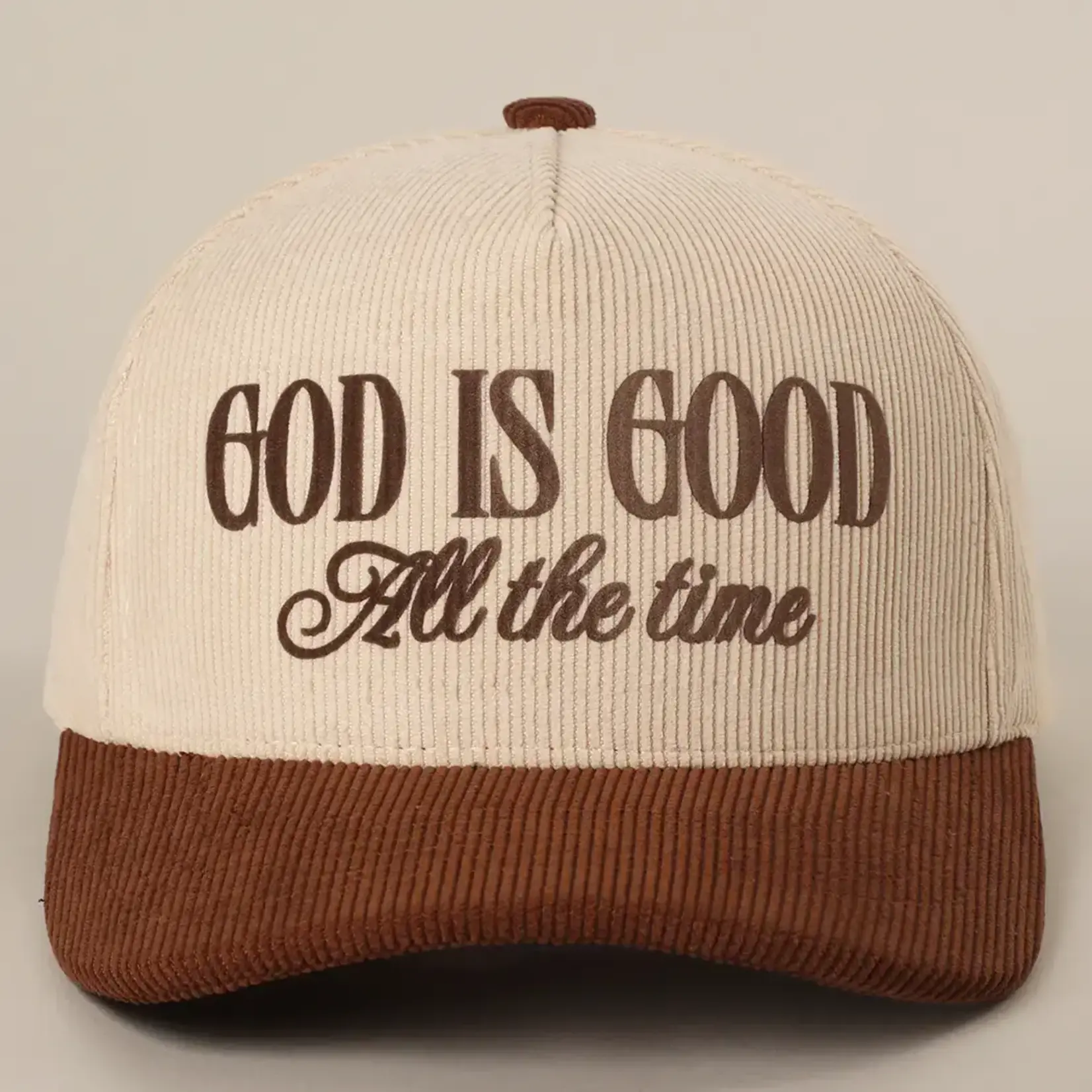 Fashion City God Is Good Two-Tone Corduroy Cap - Brown