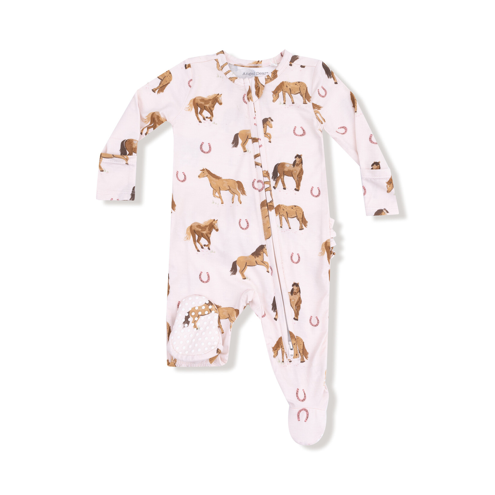 Angel Dear 2 Way Zipper Ruffle Footie | Horses Pink