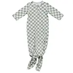 Mebie Baby Knot Gown - Light Green Check Bamboo