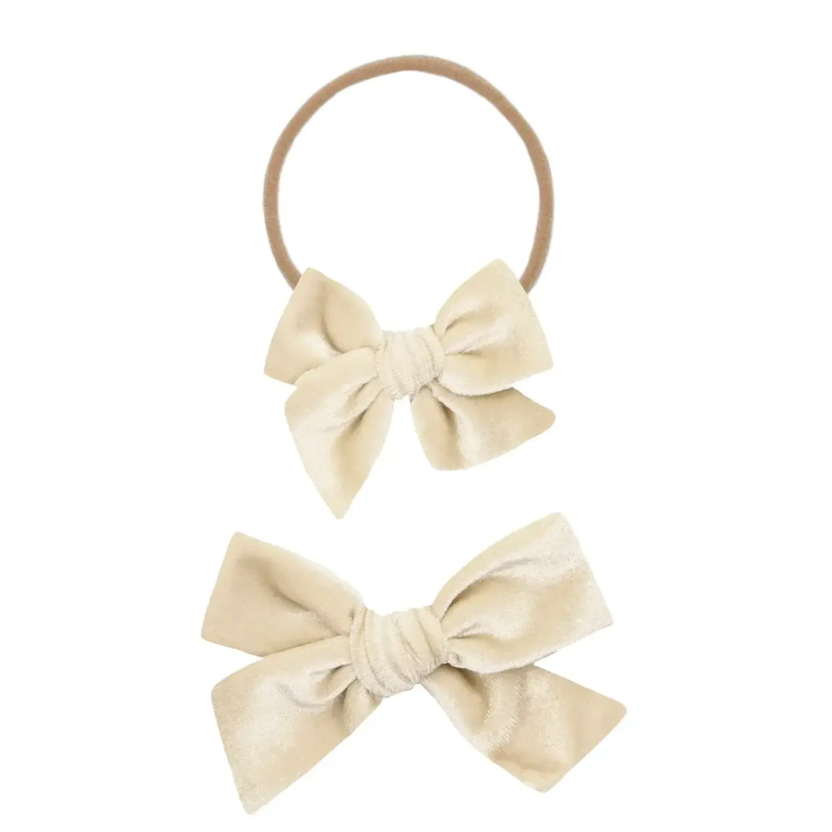 Lou Lou and Company Velvet Bow Headband Small - Latte