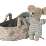 Maileg Baby Mouse in Carry Cot - Blue