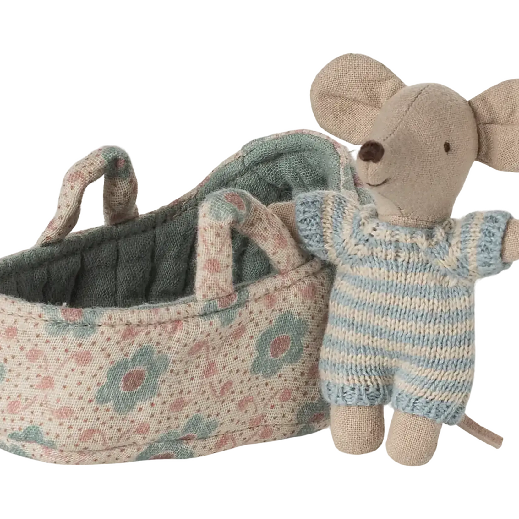 Maileg Baby Mouse in Carry Cot - Blue