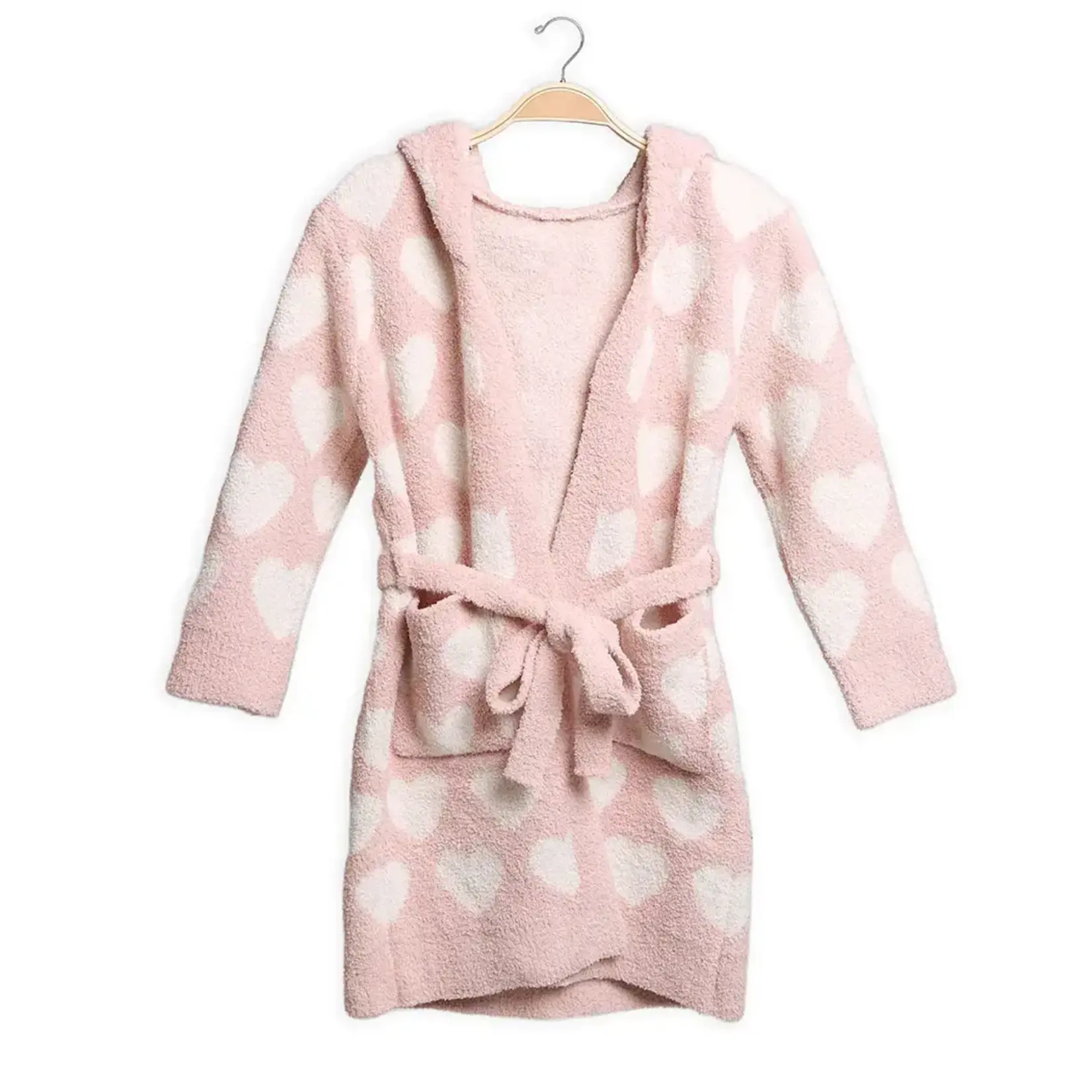 Fashion City Children's Solid Luxury Soft Hooded Robe w/ Pocket | Heart 5-10Y