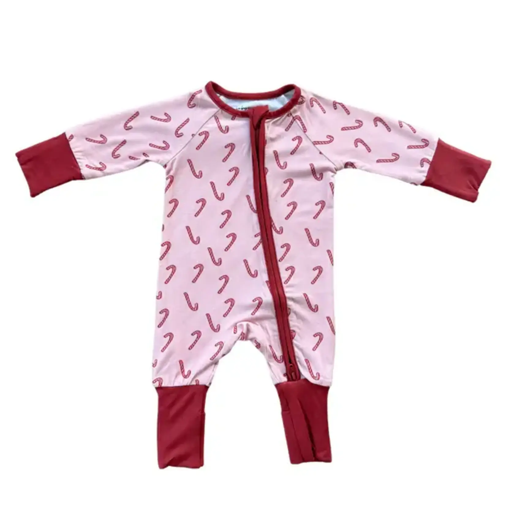 babysprouts clothing company Baby Zip Romper | Christmas Candy Cane