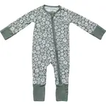 Mebie Baby Bamboo Zipper Romper - Dark Green Daisy