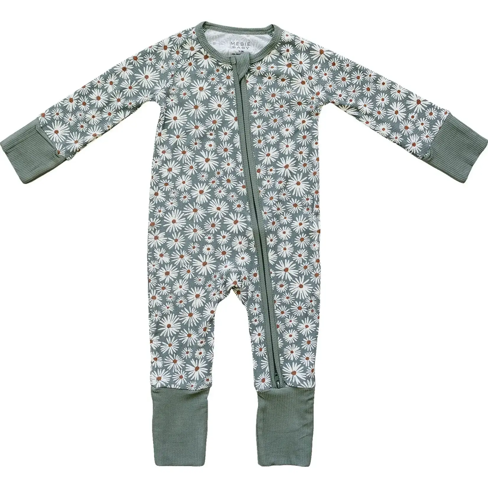 Mebie Baby Bamboo Zipper Romper - Dark Green Daisy