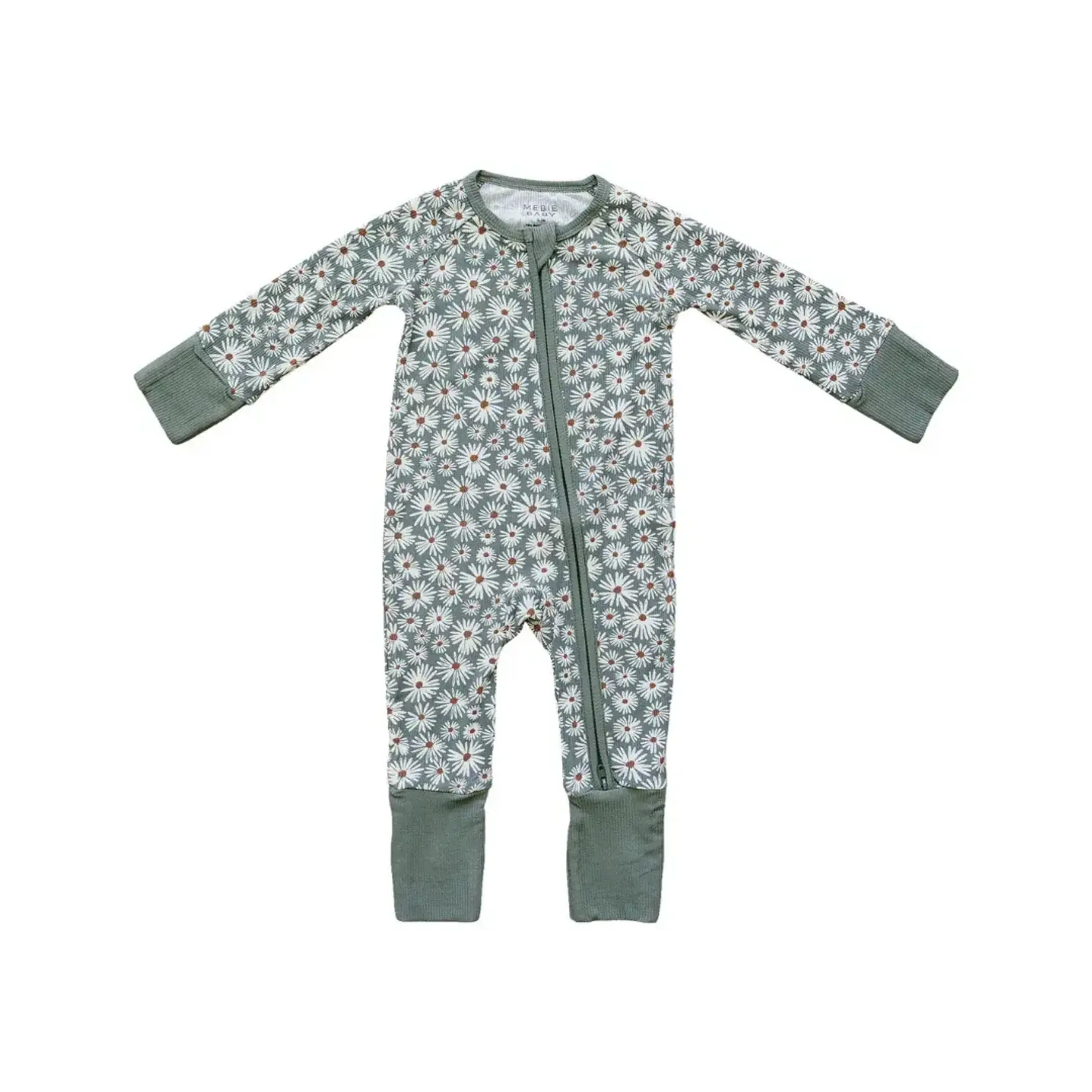 Mebie Baby Bamboo Zipper Romper - Dark Green Daisy