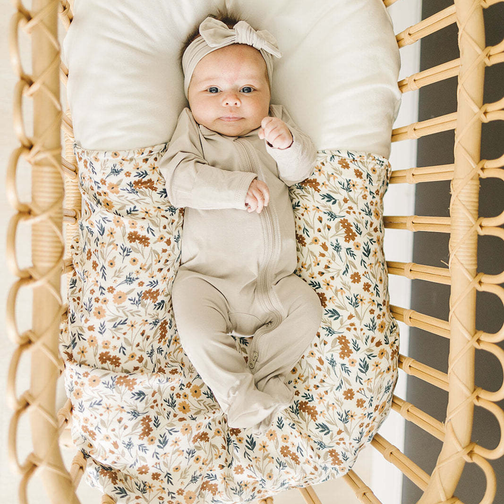 Mebie Baby Bamboo Zipper Footie  - Oatmeal Newborn