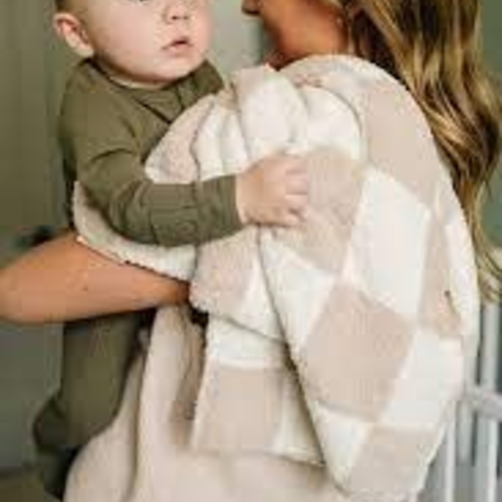Mebie Baby Plush Lovey Blanket - Taupe Checkered  (15x20)