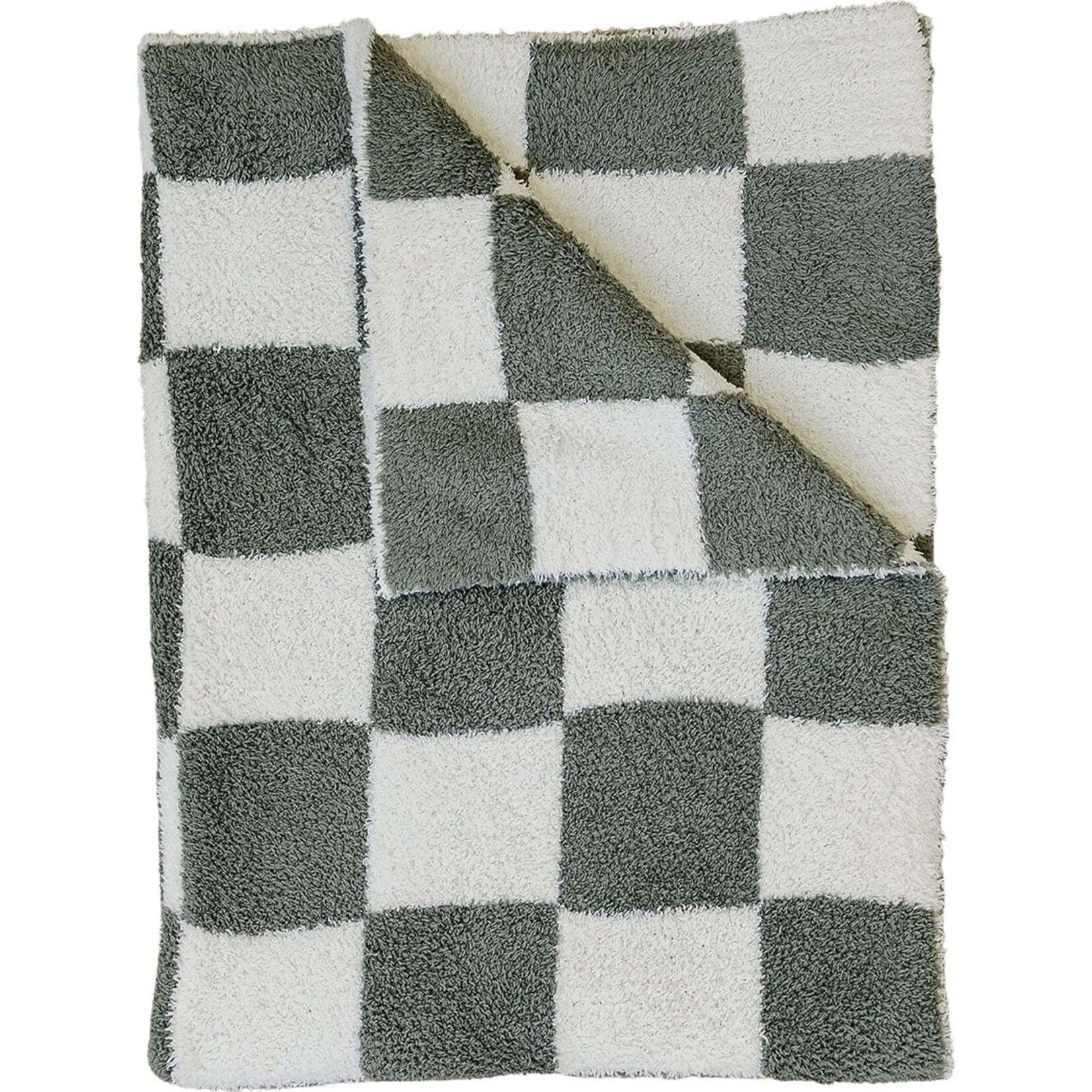 Mebie Baby Plush Blanket Throw - Green Checkered  45x60