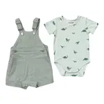 babysprouts clothing company Baby Overalls Set - Aqua Grey/Dinosaur