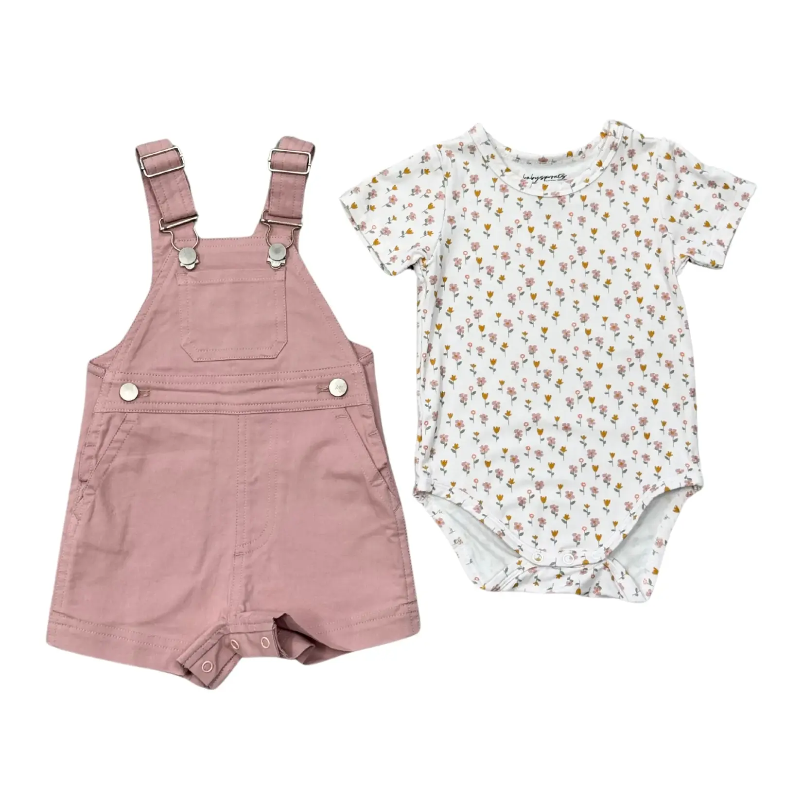 babysprouts clothing company Baby Overalls Set - Mauve/Daisy