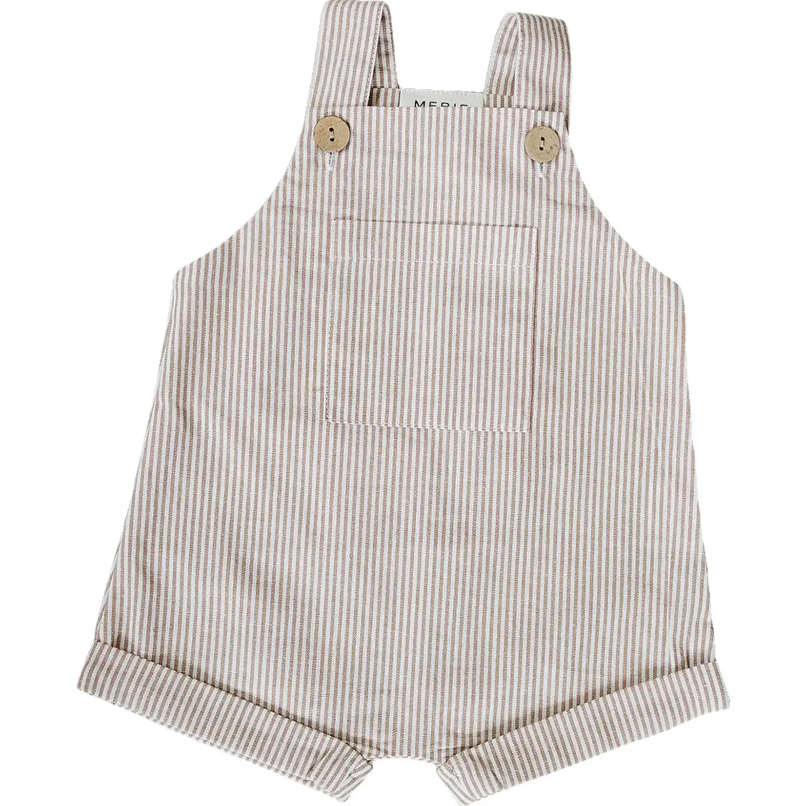 Mebie Baby Tan Stripe Short Overalls