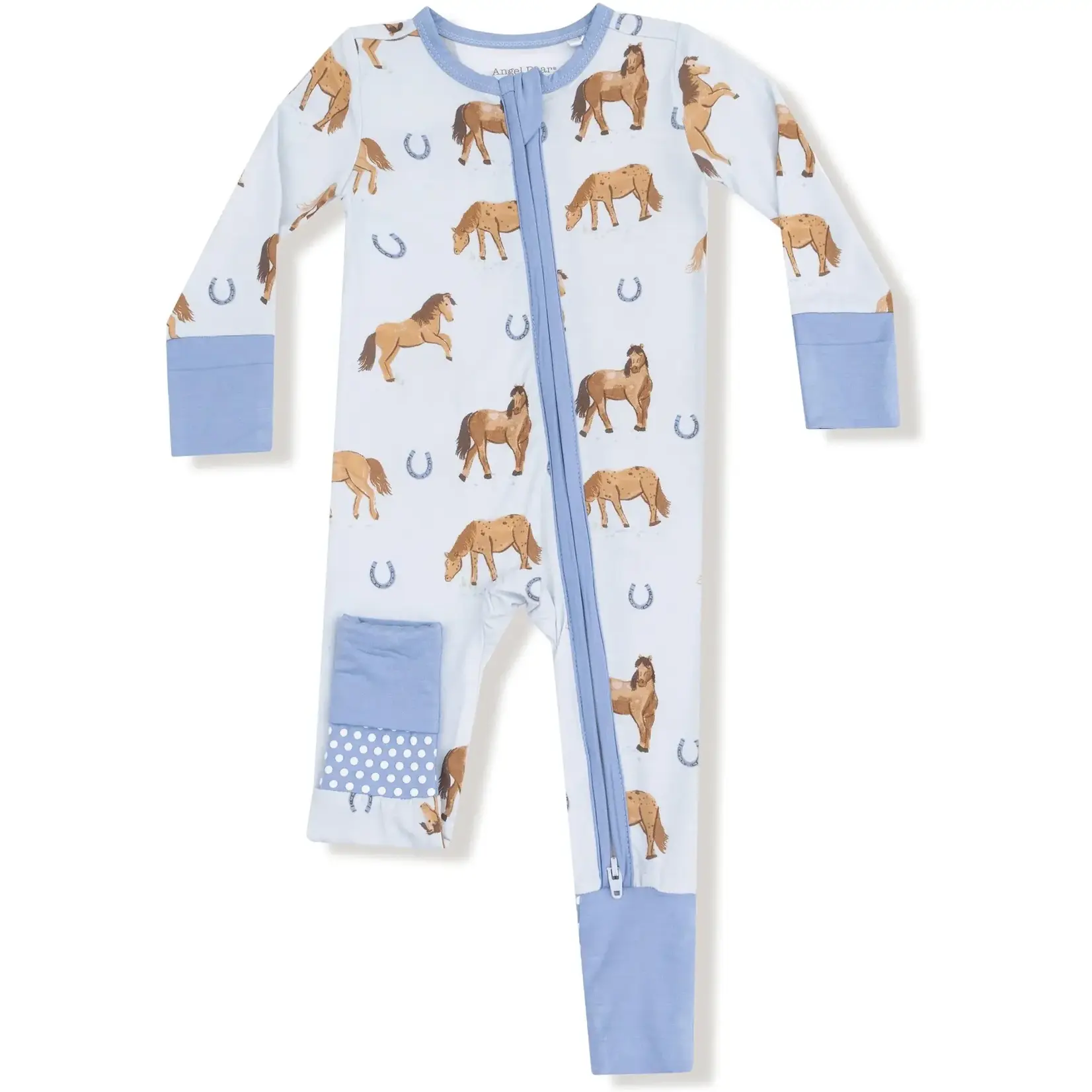 Angel Dear 2 Way Zipper Romper | Horses Blue