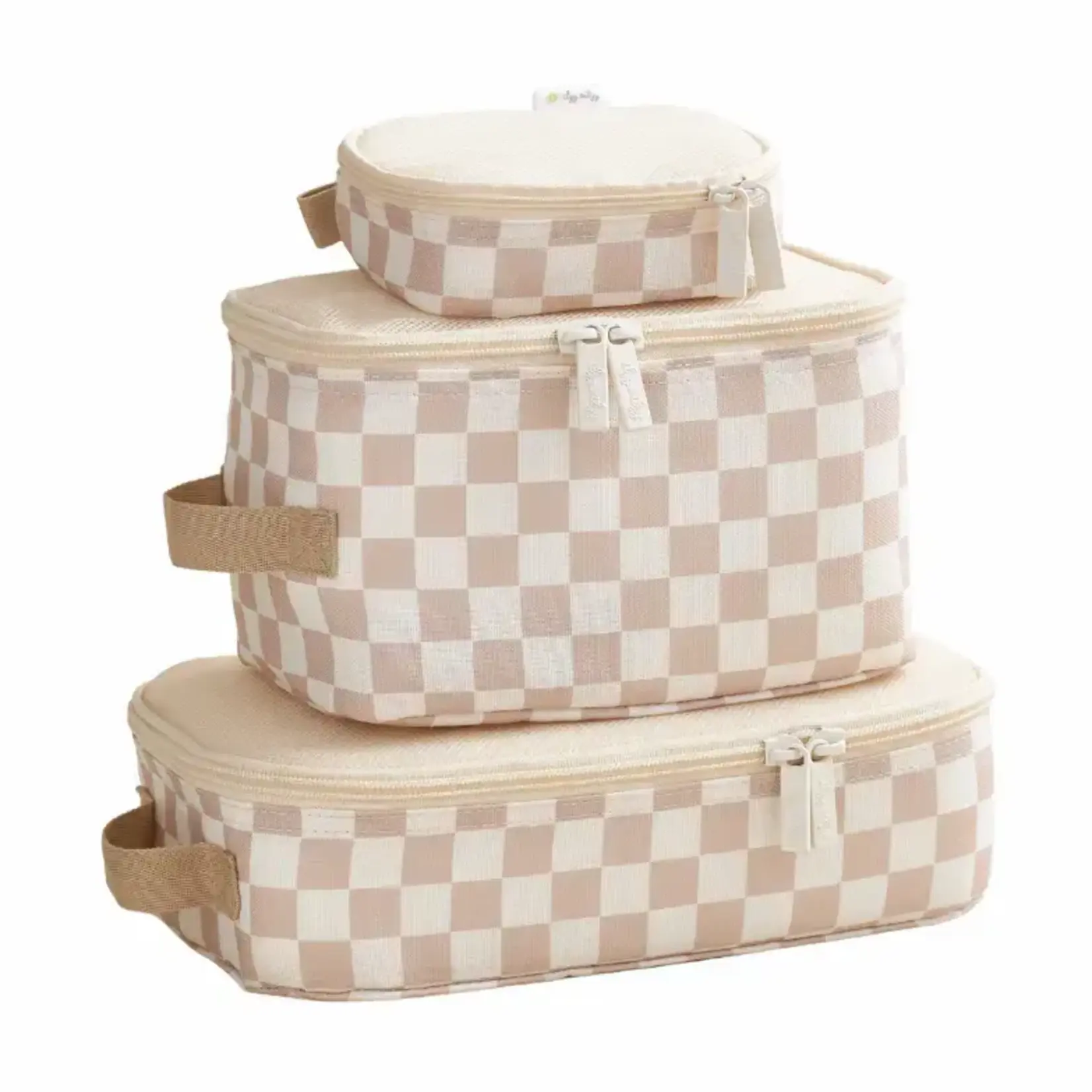 Itzy Ritzy Packing Cubes | Taupe Checkered