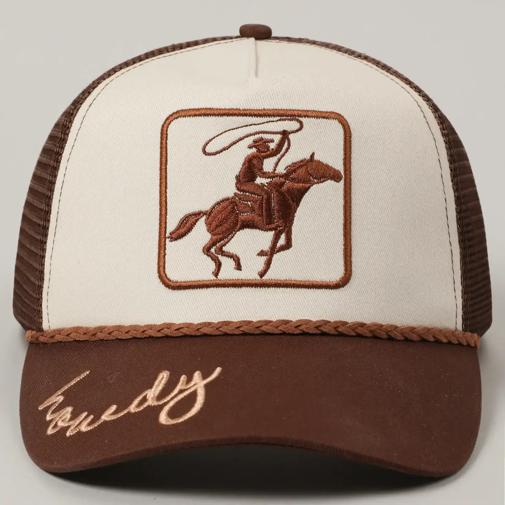 Fashion City Cowboy Image Howdy Embroidery Mesh Back Cap - Brown