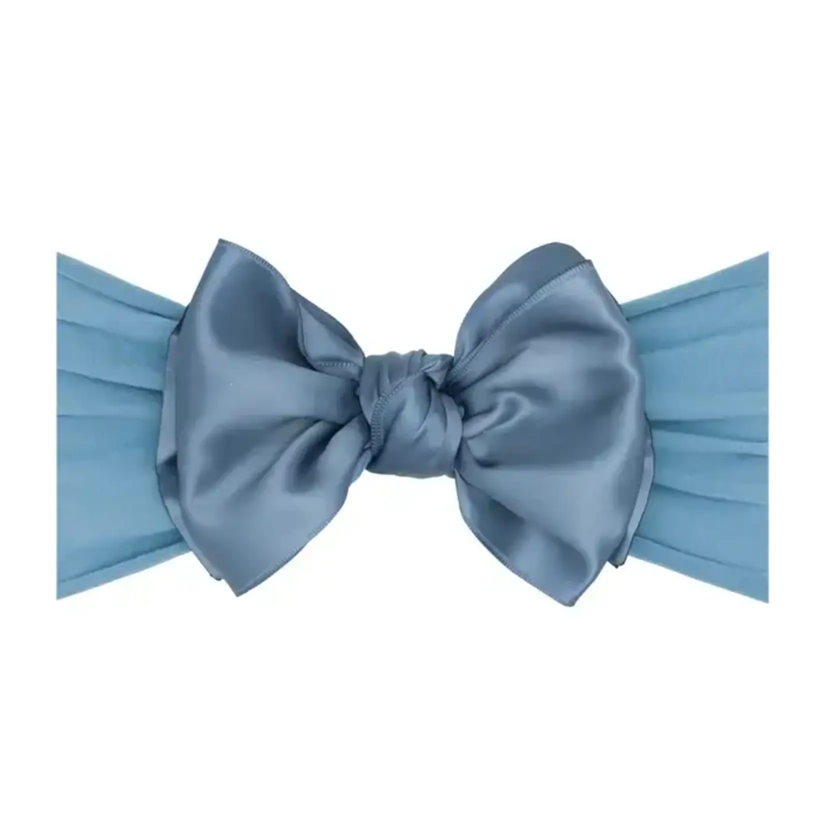 Baby Bling Bows Soft Nylon Headband with Satin Bow - Antique Blue