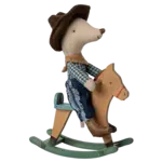 Maileg Cowboy mouse on rocking horse, Little brother
