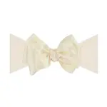 Baby Bling Bows Soft Nylon Headband with Satin Bow - Oatmeal