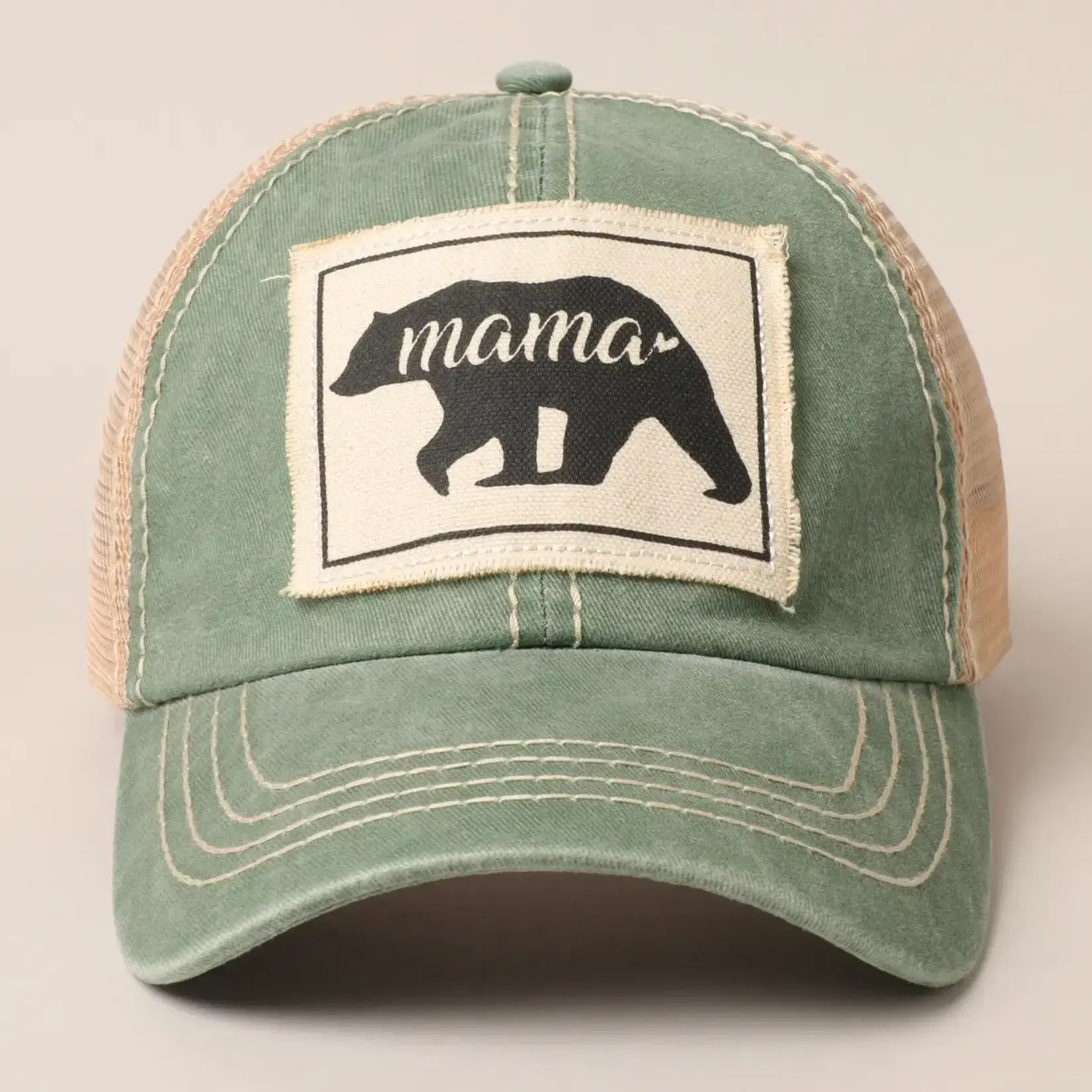 Fashion City Mama Bear Canvas Patch Mesh Back Baseball Cap - Sage