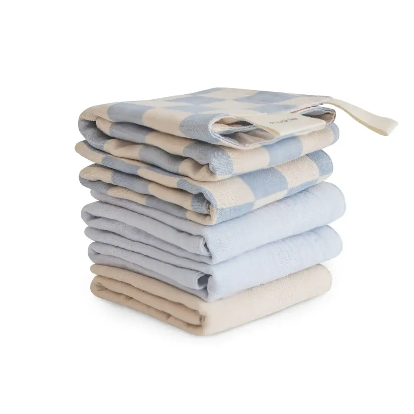 Mushie & Co Muslin Washcloth 5 pack | Blue Check Combo