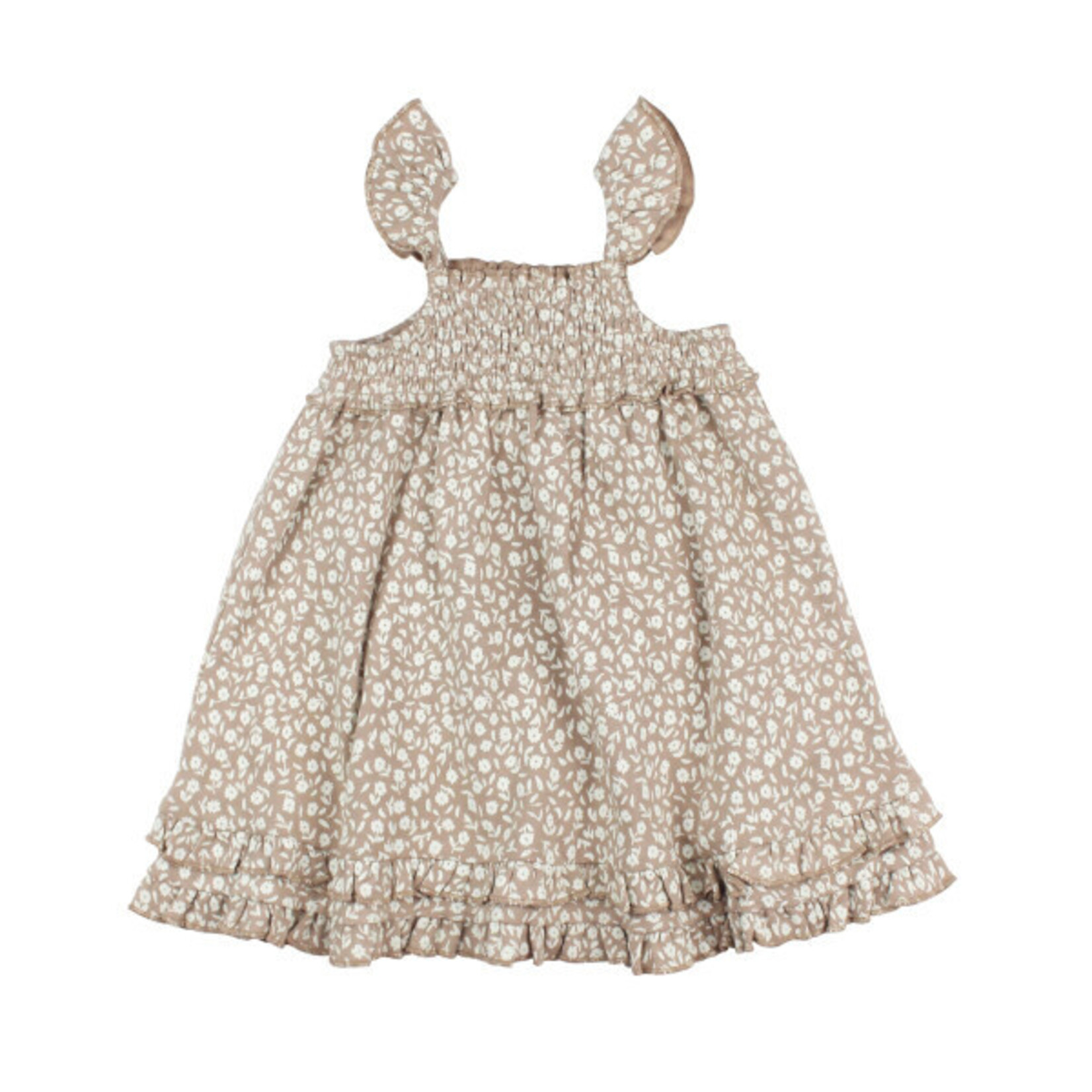 L'ovedbaby Smocked Baby Summer Dress | Oatmeal Ditsy Floral Organic Cotton