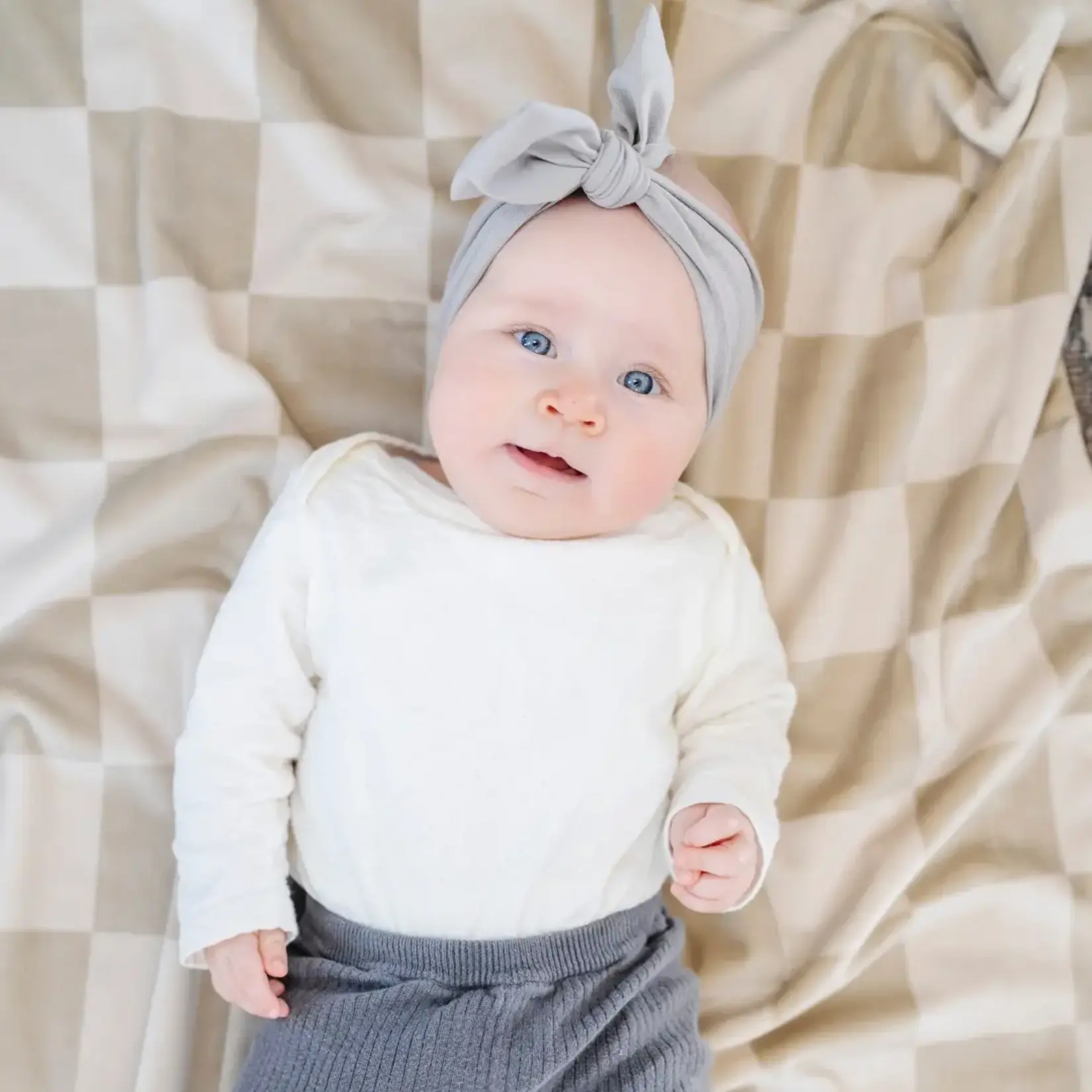 Saranoni Receiving Blanket Minky Stretch - Neutral Checkered