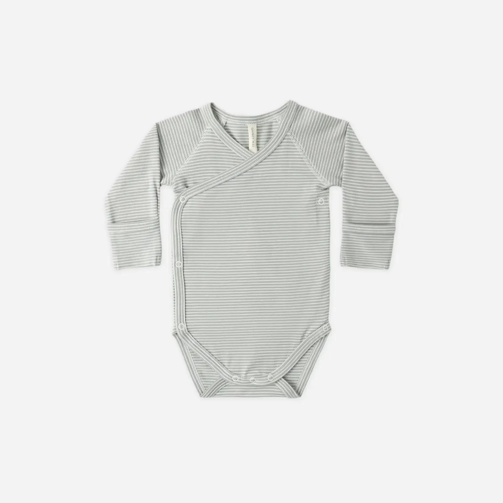 Quincy Mae Side Snap Bodysuit | Sage Micro stripe