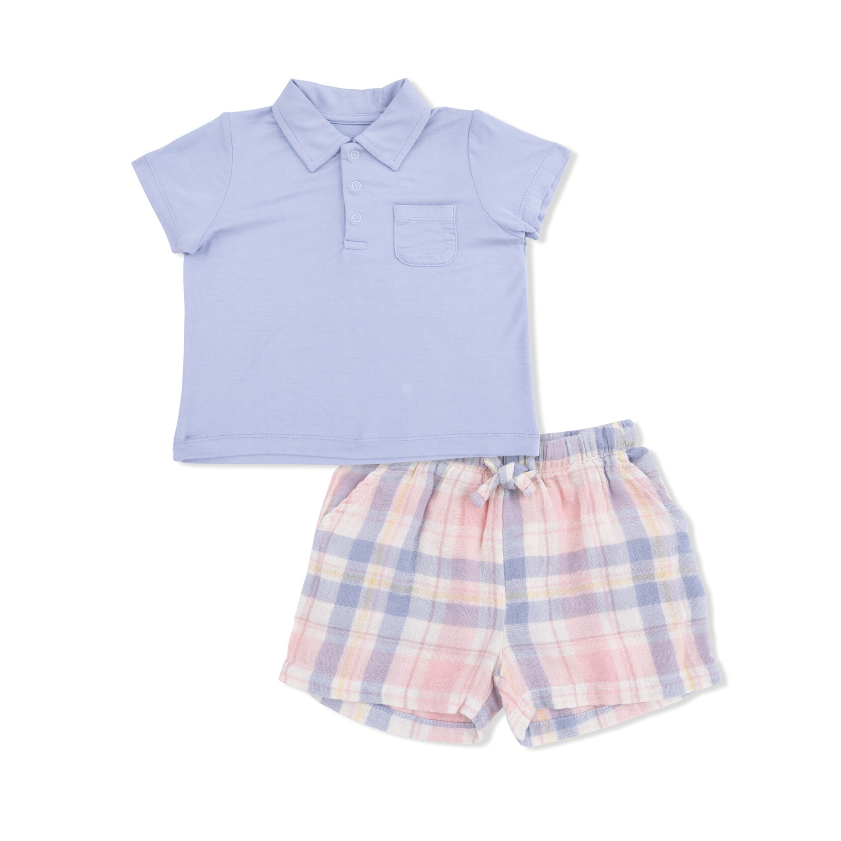 Angel Dear Baby Polo w Shorts | Dusty Plaid
