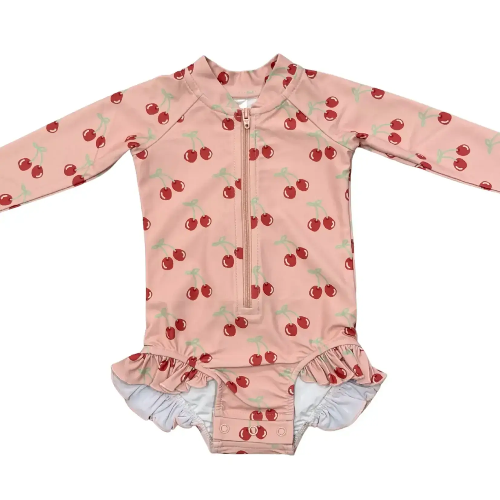 babysprouts clothing company Ruffle Rash Guard Swimsuit - Cherries