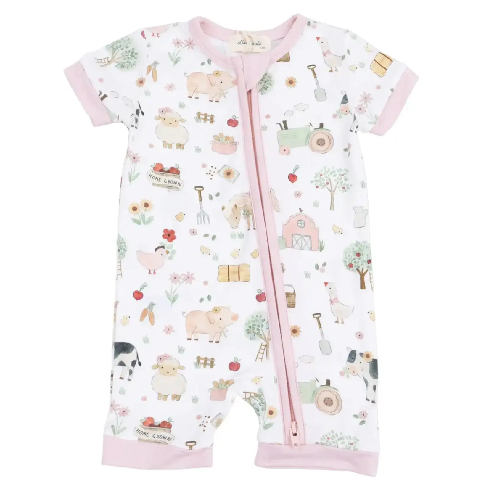Angel Dear Shortie Romper | Cute Farm Animals Pink