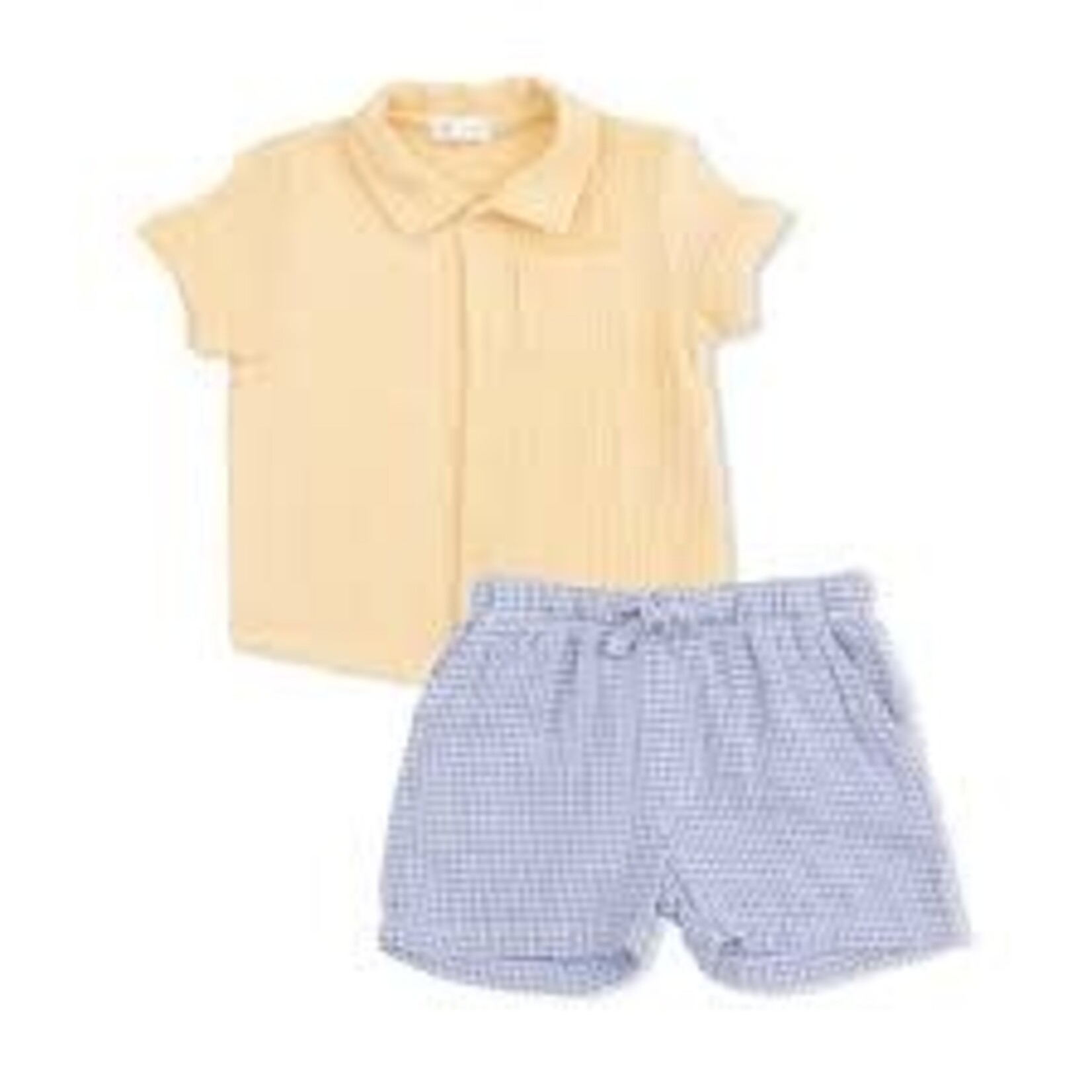 Angel Dear Toddler Polo w Shorts | Micro Gingham Blue