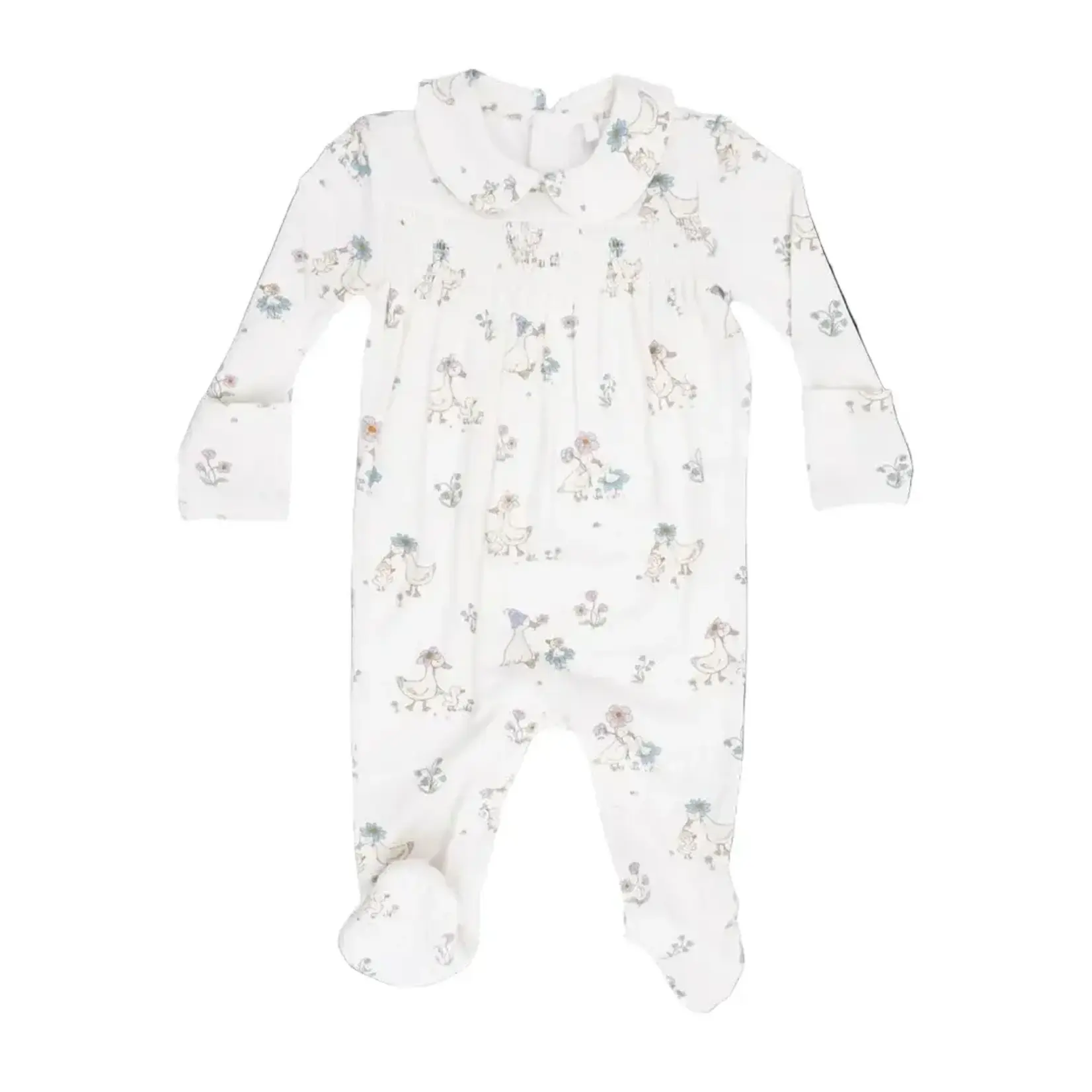 Angel Dear Smocked Peter Pan Snap Footie | Flower Ducklings