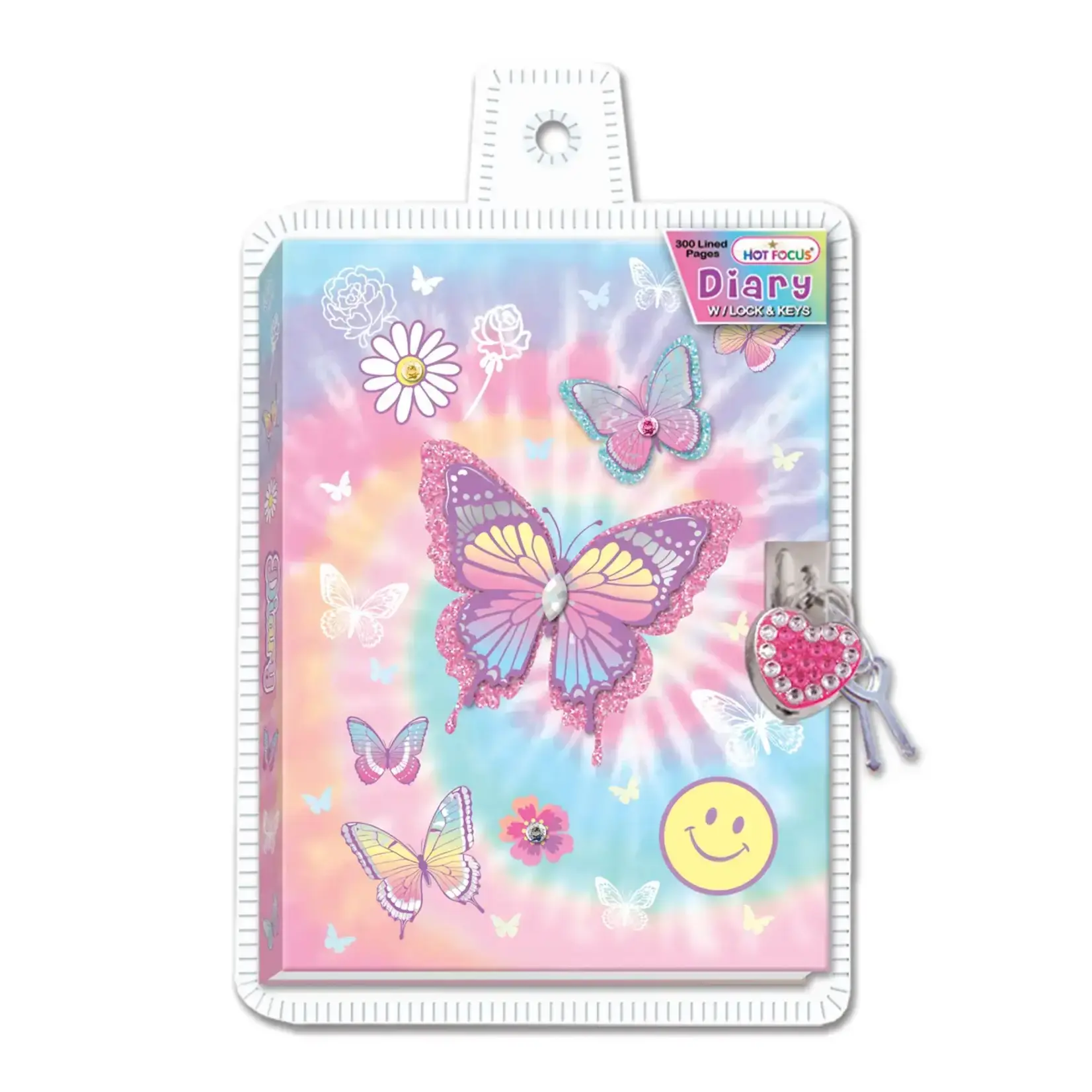 Hot Focus Diary with Lock & Keys, Tie Dye Butterfly