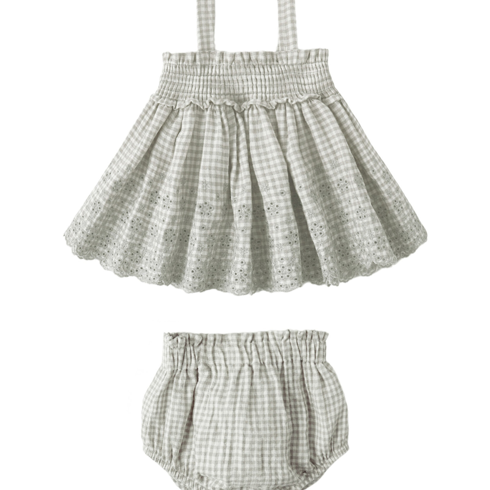 Quincy Mae Mae Smocked Top + Bloomer Set  | Sage Gingham