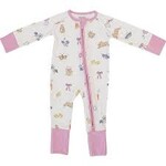 Mebie Baby Bamboo  Ribbed Zipper Romper - Pink Bunny