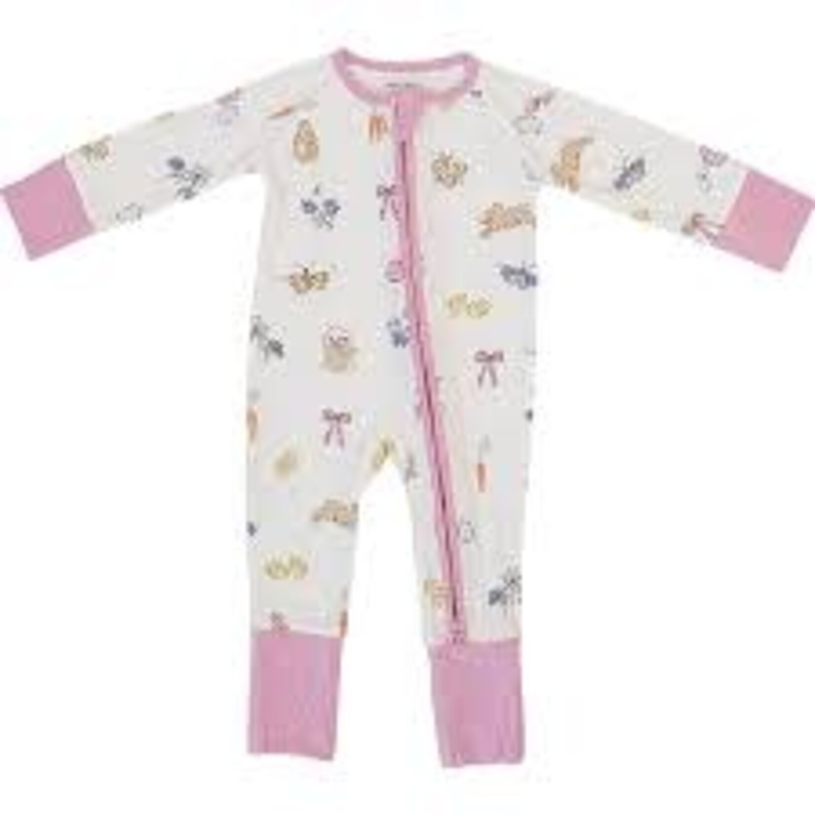 Mebie Baby Bamboo  Ribbed Zipper Romper - Pink Bunny